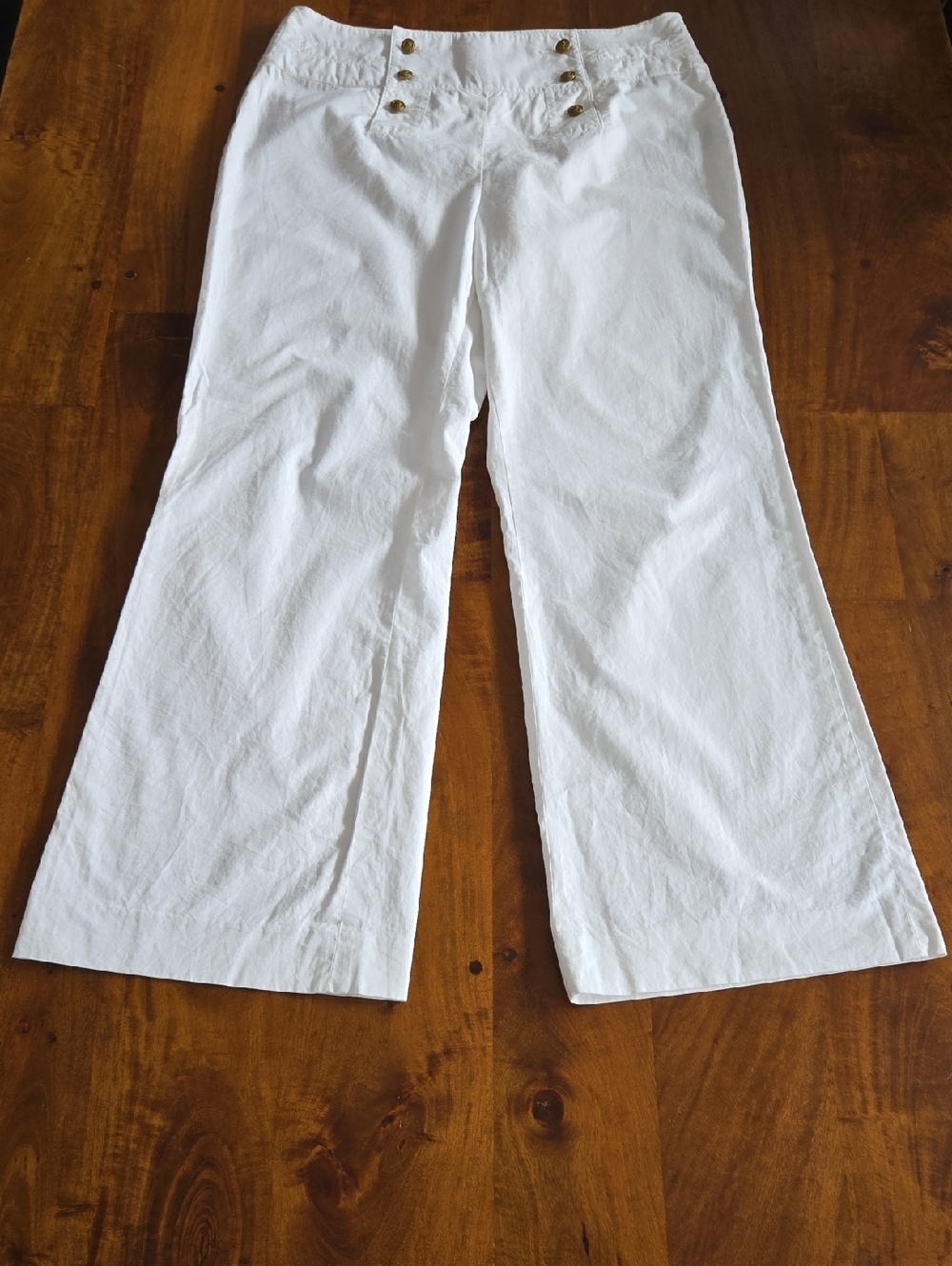 Ralph Lauren High-rise White Cotton Wide Leg Sailor Pants Size 12 Petite